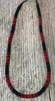 Black & red round beaded hatband, Indigenous beaded round necklace