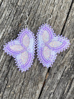 Native American beaded pink or purple earrings, soft pink & white earrings, lavender butterfly earrings, flower earrings, powwow earrings