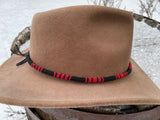 Black & red round beaded hatband, Indigenous beaded round necklace