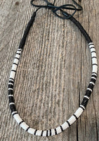 Black & white round beaded hatband, Indigenous beaded round necklace