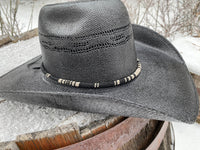 Black & grey round beaded hatband, Indigenous beaded round necklace