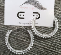 silver & white 2" inch hoop earrings