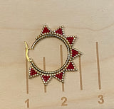 Red & gold beaded spike 2” hoop earrings