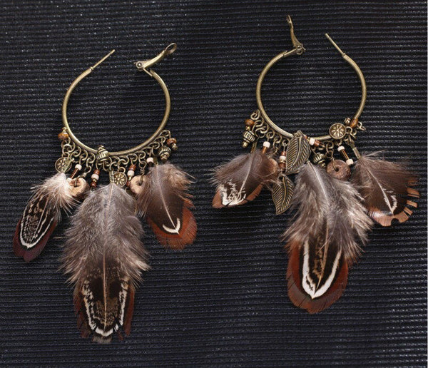 Feather hooped earrings