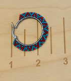 Turquoise & red small beaded hoop earrings