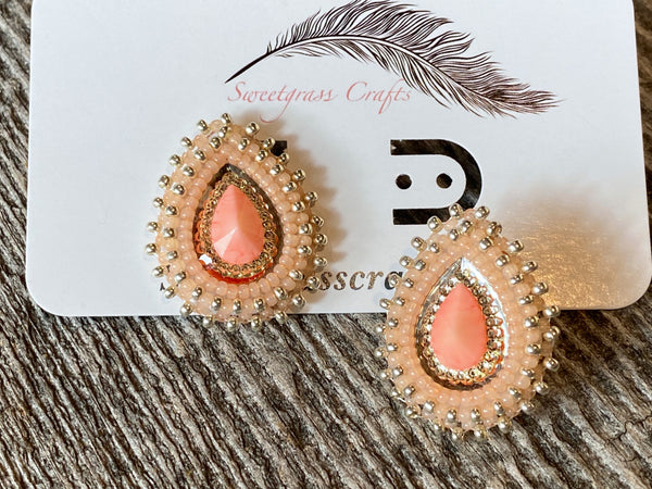 beaded peach earrings 