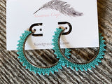 2" inch turquoise beaded hoop earrings