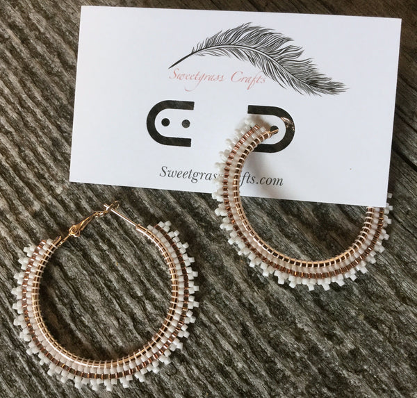 rose gold and white hoop earrings