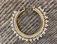 Gold & white beaded hoop earrings