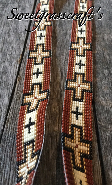 Navajo Cross Beaded Hat band- Brown
