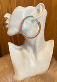 Turquoise & orange large beaded hoop earrings