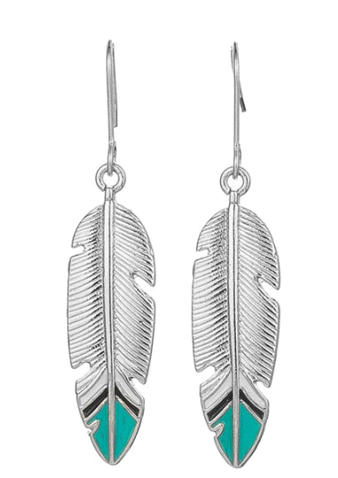 Unisex blue feather earrings