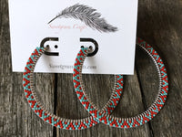 Turquoise & red large beaded hoop earrings